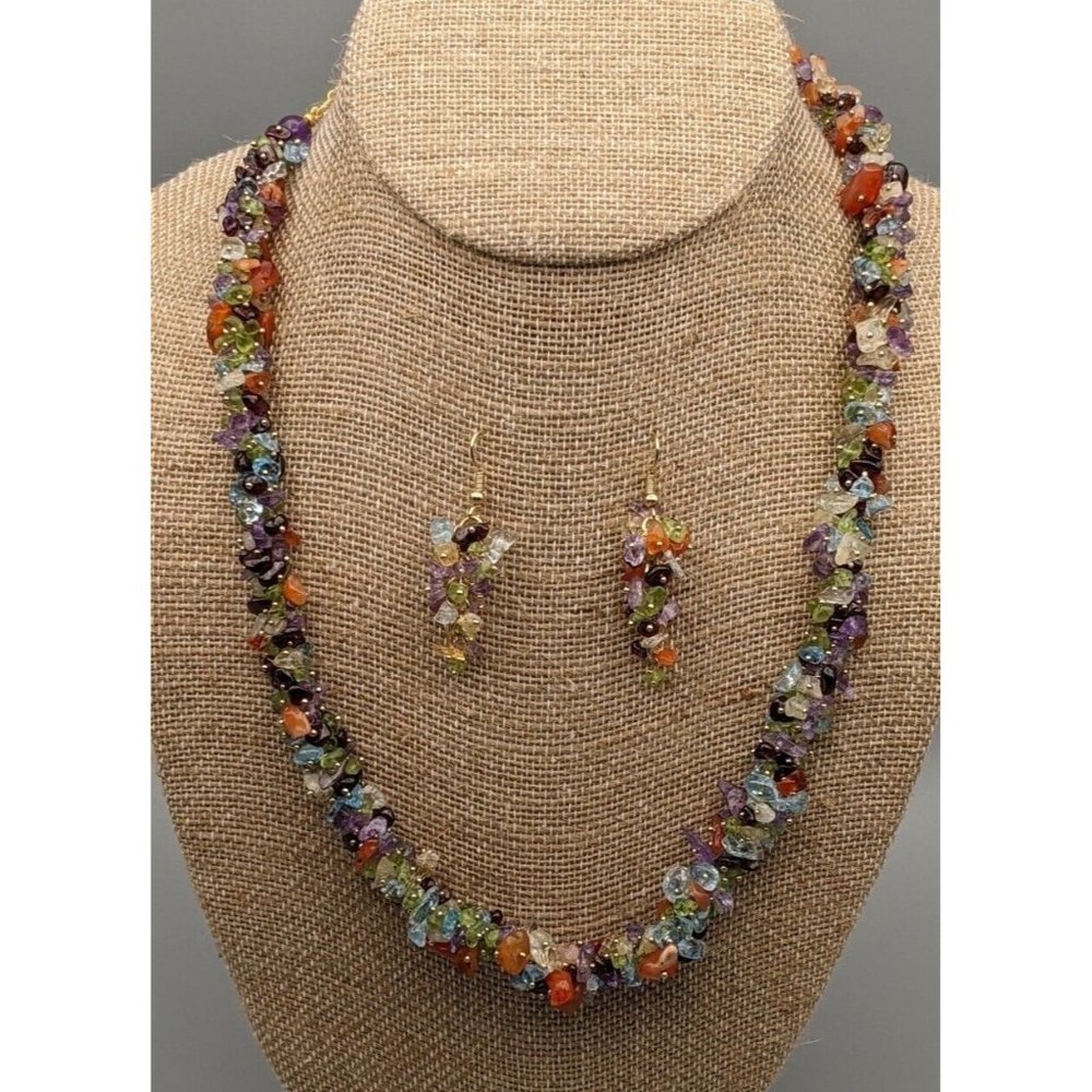 Multi Gemstone Cluster Earrings and Necklace Set NWOT